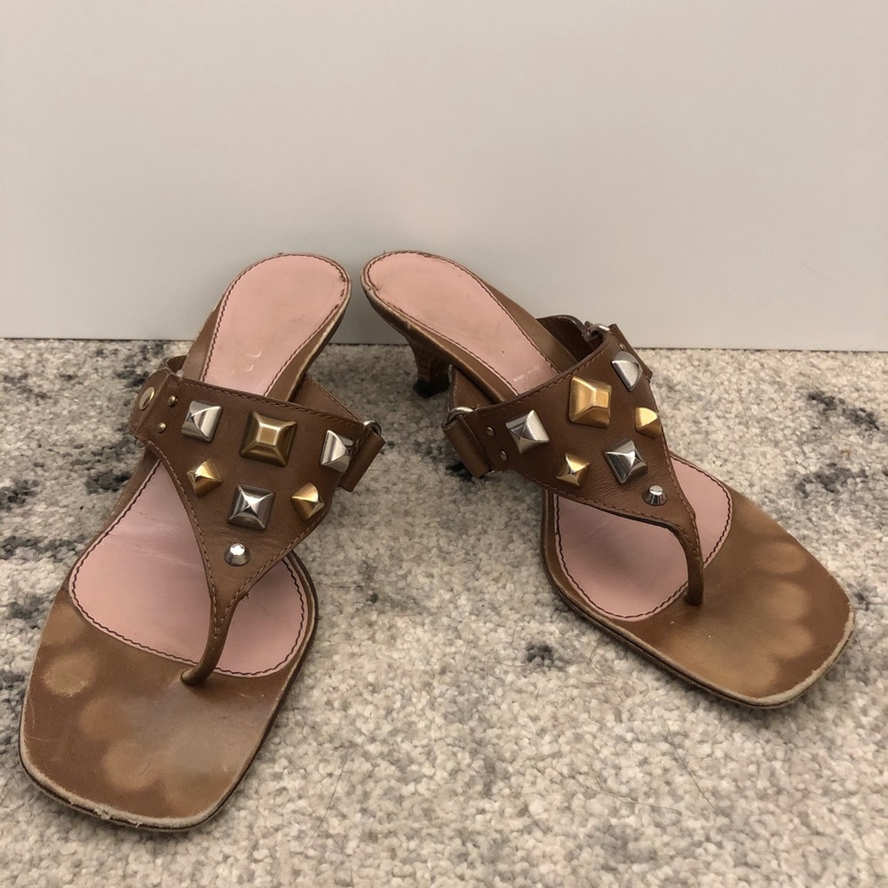 Prada Studded Kitten Heel Sandals